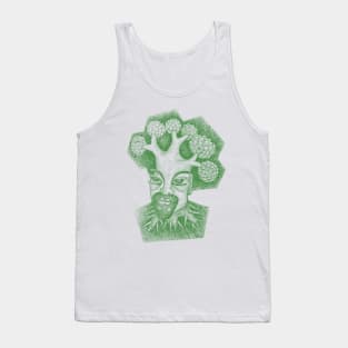 Forest God Soul Expression with Side Profile of a Man and His Head with Leafy Tree Branches Hand Drawn Illustration with Pen and Ink Cross Hatching Technique 3 Tank Top